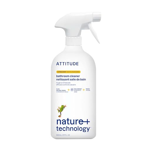 ATTITUDE Bathroom Cleaner Spray, EWG Verified, Plant-Based & Vegan, Safe for Bathroom Surfaces, Tiles, Tubs, Shower Walls, and Grout, Citrus Zest Scent, 800 mL