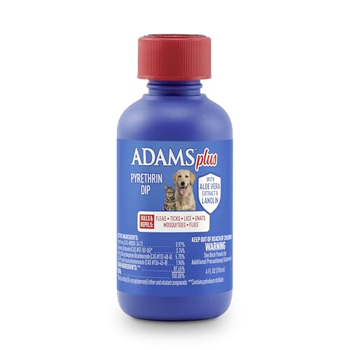 Adams Plus Pyrethrin Dip For Dogs and Cats ; Kills and Repels Fleas, Ticks, Lice, Gnats, Mosquitoes and Flies ; 4 Fl Oz