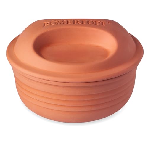 🔥 STARKER PREIS (-53%) Römertopf Multibräter rund aus Naturton, Keramik Bräter für bis zu 4 Personen, 2 Liter Volumen, Ø 22,5 cm, Höhe 16,5 cm, fettfrei garen im Ofen, ideal für Brot, Aufläufe, Braten und kalorienarme Küche