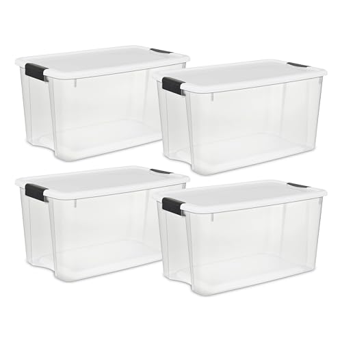 Sterilite 4 Pack Ultra Latching Box, Storage Bins with Lids, Clear Plastic, 70 Quart - Heavy-Duty Organizing Containers 