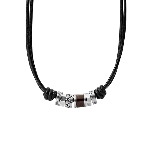 (-43%) Fossil Halskette Für Männer, Braun, Silber Echtleder Halskette, JF84068040
