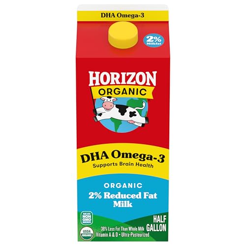 Horizon Organic DHA Omega-3 Milk, DHA 2 Percent Milk, 64 fl oz Half Gallon Carton