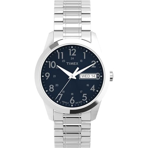 Timex Men's South Street Sport 36mm Watch – Silver-Tone Case Blue Dial with Silver-Tone Stainless Steel Expansion Band