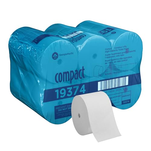 Georgia-Pacific Compact Coreless 1-Ply Recycled Toilet Paper by GP PRO (Georgia-Pacific), 19374, 3,000 Sheets Per Roll, 18 Rolls Per Case