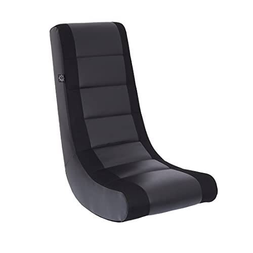 The Crew Furniture Kids & Teens Classic Video Rocker Gaming Chair – Lightweight Ergonomic Floor Rocker in Black on Black with Easy-Clean Faux Leather & Mesh