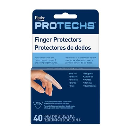 Flents Protechs Finger Protectors & Toes Cots, Ideal for Blisters, Scrapes, Stitches, Burns and Cuts, Moisture and Dirt Proof, Rubber, Assorted Sizes (S/M/L), 40 Count (Packaging May Vary)
