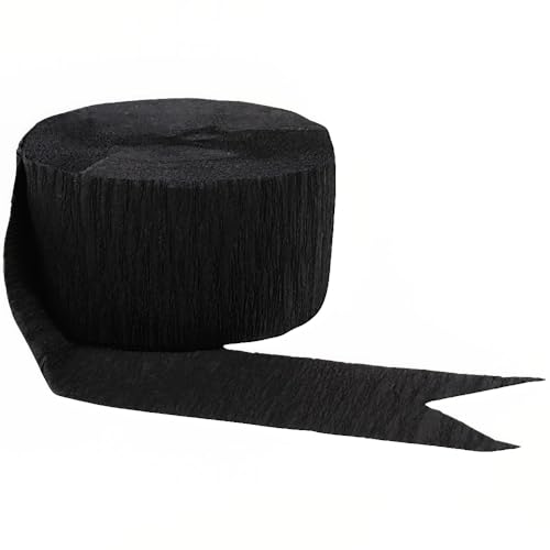 Premium Jet Black Crepe Paper Streamer - 81ft, 1 Piece - Perfect for Birthdays, Weddings, and Events8 Rolls Crepe Paper