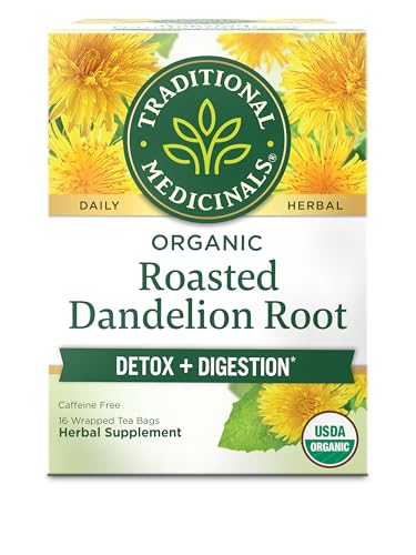 Traditional Medicinals Organic Roasted Dandelion Root Herbal Tea, Supports Healthy Digestion, (Pack of 1) - 16 Tea Bags