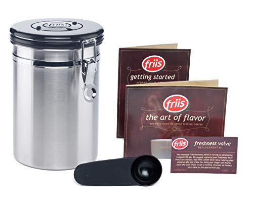 Friis Coffee Vault Canister, 16 oz, Stainless Steel with CO2 Freshness Valve