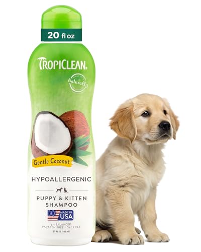 TropiClean Gentle Puppy Shampoo, Dog Shampoo for Allergies & Sensitive Skin, Made in USA, Gentle Coconut Scent, Safe for Cats & Kittens, 20oz