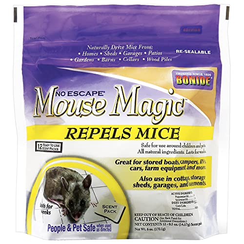 Bonide Mouse Magic Mouse Repellent Scent Packs, 4 Ready-to-Use Packs for Indoor & Outdoor Use, People & Safe 12-pk