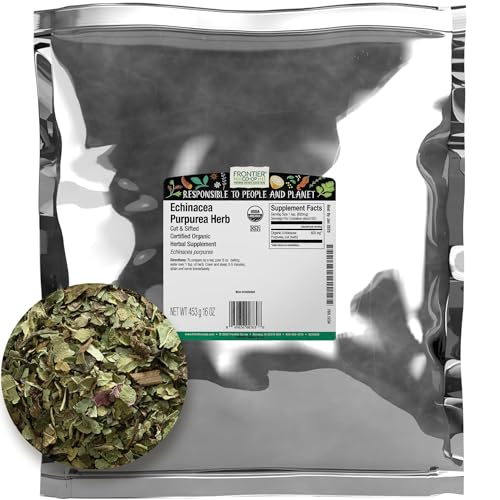 Frontier Organic Echinacea Purpurea Herb, 16 Ounce, Organic Purple Cornflower For Tea, Soup, Lemongrass, Mildly Minty, Kosher