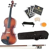 Mendini by Cecilio Full Size 4/4 MV300 Solid Wood Violin with Shoulder Rest, Extra Strings, Bow and Case