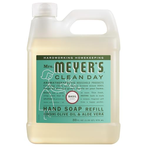 MRS. MEYER'S CLEAN DAY Hand Soap Refill, Made with Essential Oils, Biodegradable Formula, Basil, 33 fl. oz