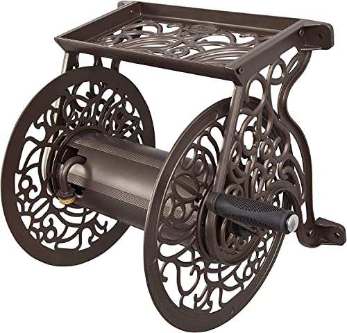 Liberty GARDEN 704 Decorative Cast Aluminum Wall Mount Garden Hose Reel, Holds 125-Feet of 5/8-Inch Hose - BronzeGLAHOD