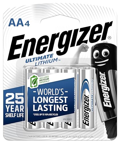 Energizer Ultimate Lithium AA Batteries (4 Pack), 1.5V Lithium Double A Batteries
