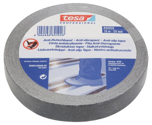 tesa UK Anti-Slip Tape - Non-Slip Adhesive Tape for Indoor and Outdoor Use - for Stairs, Ladders and Smooth Floors - Black - 15 m x 25 mm