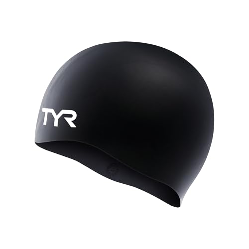 TYR Unisex Adult All-season Wrinkle-Free Silicone Swim Cap, Black, 0 US