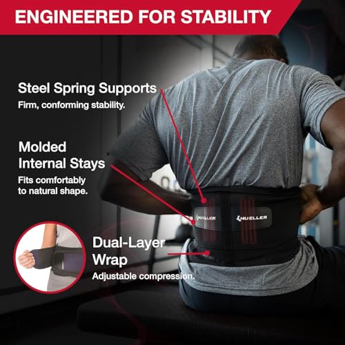 MUELLER Sports Medicine Adjustable Lumbar Back Brace with Removable Pad, Back Pain Relief Support for Men and Women, Ideal for Upper and Lower Back Pain, Sciatica, Scoliosis, Black, Plus Size