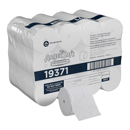 Georgia-Pacific Angel Soft Professional Series Compact Premium Embossed Coreless 2-Ply High-Capacity Toilet Paper by GP PRO,White,19371,750 Sheets Per Roll,36 Rolls Per Case