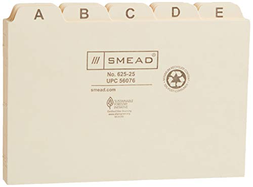 Smead Alphabetic Card Guides, 1/5-Cut Tab, 6 x 4-Inches, Heavy Manila, 25-Pack (56076)