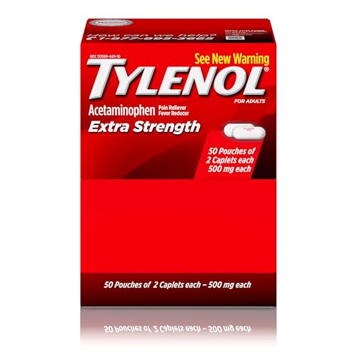 Tylenol Extra Strength Acetaminophen Caplets, 500 mg, Pain Relief & Fever Reducer for Headache, Backache, Toothache, Menstrual Cramps & Pain, Travel-Friendly Packaging, 2-Caplet Pouches, 50 Count