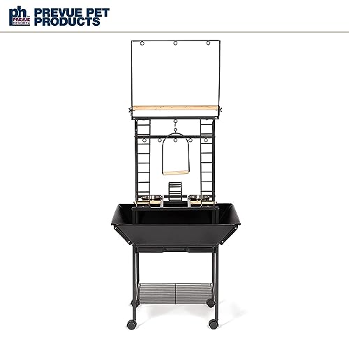 Prevue Pet Products Small Parrot Playstand with Wheels, Bird Stand Activity Play Center with Perches and Ladders, Indoor Outdoor Playground for Birds with Swing, Black Hammertone Finish