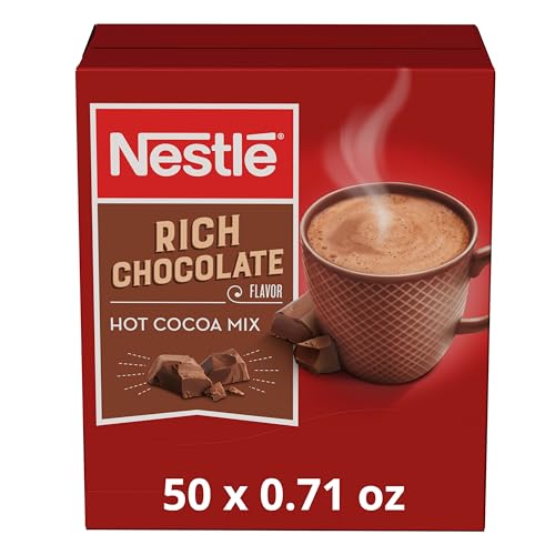 Nestle Hot Chocolate Packets, Hot Cocoa Mix, Rich Chocolate Flavor, Made with Real Cocoa, 0.71 oz, Bulk Pack (50 Count)