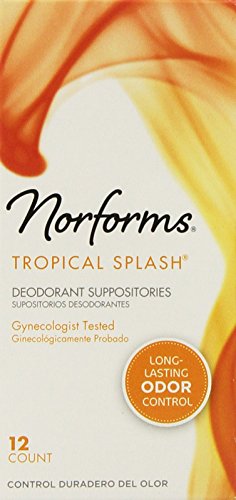 Norforms Feminine Deodorant Suppositories Long Lasting Odor Control Tropical Splash, 12 Count