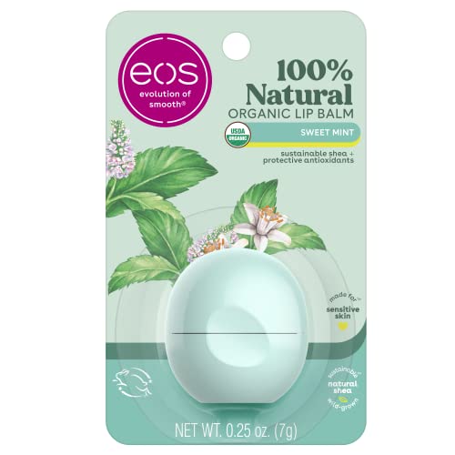 eos 100% Natural & Organic Lip Balm - Sweet Mint, All-Day Moisture, Dermatologist Recommended for Sensitive Skin Care, L