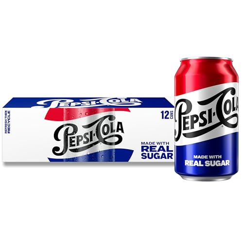 Pepsi Real Sugar Soda, 12 Fl oz Cans, (12 Pack), Cola, Soda Pop (Packaging May Vary)