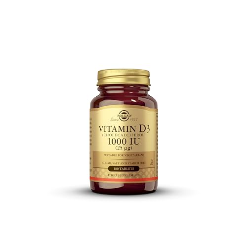 Solgar Vitamin D3 (Cholecalciferol) 1000 IU (25 µg) Tablets - Food Supplement, Pack of 180 Capsules - for Healthy Bones, Teeth and Muscle Function - Supports Immunity - Gluten Free