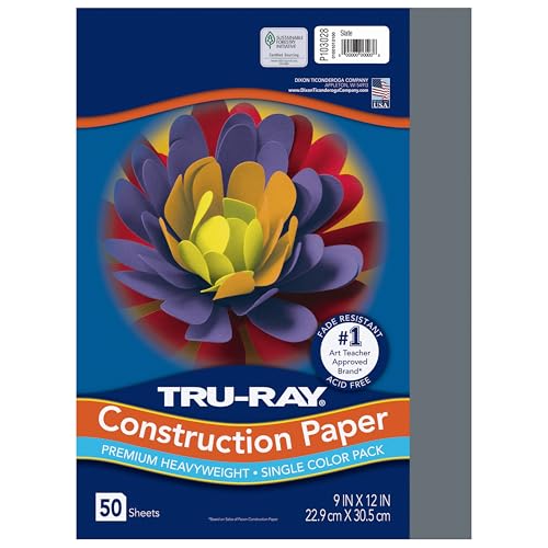 Pacon 103028 Tru-Ray Construction Paper, 76 lbs., 9 x 12, Slate, 50 Sheets/Pack
