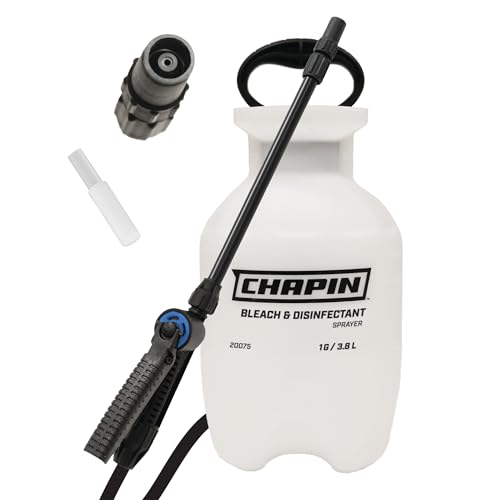 Chapin 20075 Disinfectant Bleach Sprayer, 1 Gallon, Made in The USA, Adjustable Cone Nozzle, Compatible with Bleach Solutions and Fungicides, Translucent White