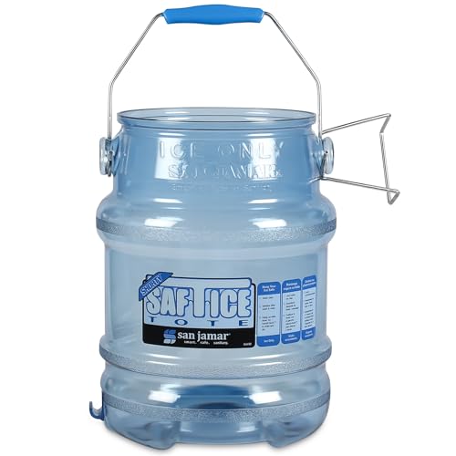 San Jamar Saf-T-Ice Ice Tote with Ice Machine Hanger for Kitchens, Restaurants, and Fast Food, Plastic, 5 Gallons, Blue