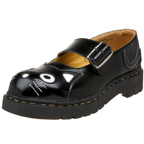 T.U.K. Kitty Cat Mary Jane Shoes for Women, Round Toe Ankle Strap Oxford Shoes, US 7 Women, Black