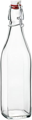 Bormioli Rocco Swing 17 oz. Square Swing-Top Glass Bottle with Airtight Seal and Metal Clamp for Drinks, Juices, Wine, or Dressings, Single Bottle
