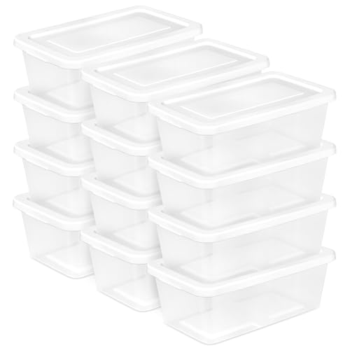 Sterilite 12-Pack 6 Quart Storage Box, Stackable Clear Plastic Bins with Snap-On Lids - Heavy-Duty Organizing Containers for Closet, Bathroom, and Office