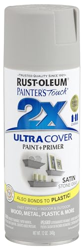 Rust-Oleum 334086 Painter's Touch 2X Ultra Cover Spray Paint, 12 oz, Satin Stone Gray
