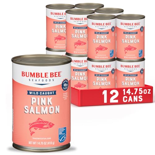 Bumble Bee Canned Pink Salmon, 14.75 oz Cans (Pack of 12) - Premium Wild Caught Salmon with Skin & Bones - 18g Protein per Serving - MSC Certified Sustainable Seafood, Non-GMO, Gluten Free, Kosher