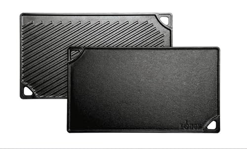 Lodge Reversible Cast Iron Grill/Griddle – 9.5 x 16.75 Inch Pre-Seasoned Cooking Surface – Flat &amp; Ribbed Sides �
