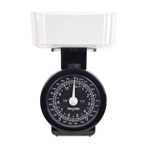 Salter Mechanical Kitchen Scale - Mini Analogue Food Scale, 5kg Capacity, 1L Dishwasher Safe Detachable Bowl, No Batteries, Scale Fits Inside Bowl for Compact Storage, Easy Read Dial, 114 BKCLDR