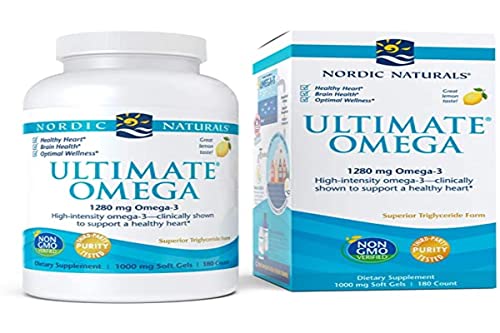 Nordic Naturals Ultimate Omega, Lemon Flavor - 180 Soft Gels - 1280 mg Omega-3 - High-Potency Fish Oil with EPA & DHA - Promotes Brain & Heart Health - Non-GMO - 90 Servings