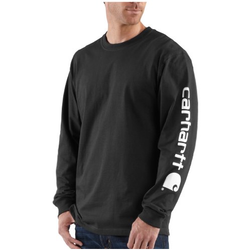 Carhartt Mens Loose Fit Heavyweight Long-Sleeve Logo Sleeve Graphic T-Shirt Work Utility Shirts, Black, Large US