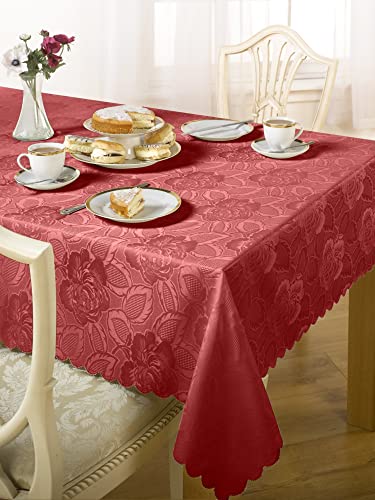 Emma Barclay Damask Rose - Jacquard Table Cloth in Wine - 60x84 (152x213cm)