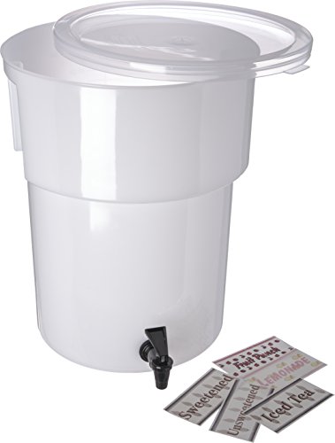 Carlisle FoodService Products Round Beverage Dispenser Drink Dispenser with Spigot for Catering, Plastic, 5 Gallons, Whi