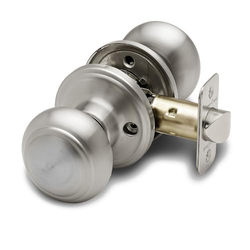 Copper Creek Colonial Passage Interior Door Knob – ANSI Grade-3 Certified, Modern Heavy Duty Handle, Easy Install and Reversible for Bedroom, Bathroom and Closets – Satin Stainless (1 Pack)