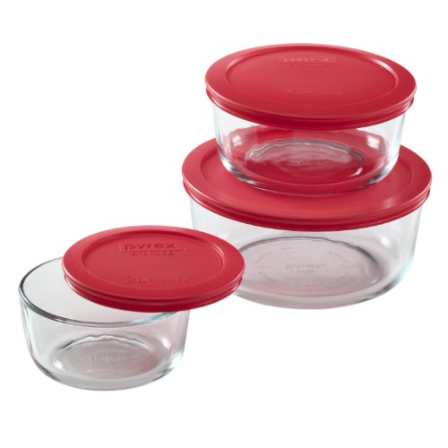 Pyrex Simply Store 6-Piece Round Glass Food Storage Set Made in USA