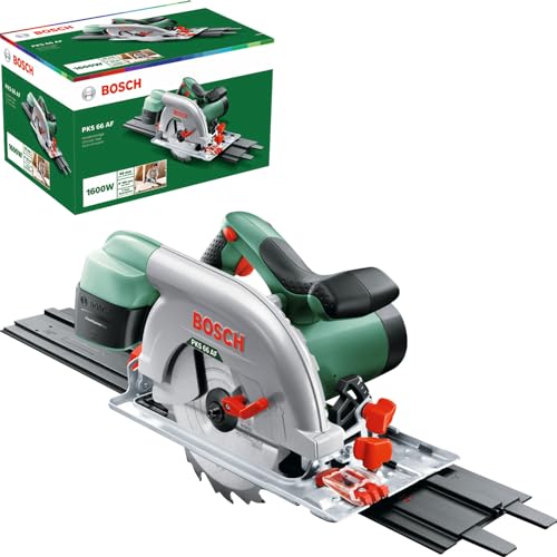 (-48%) Bosch Kreissäge PKS 66 AF (Präzises Sägen in Holz, 1600 Watt; max. Schnitttiefe 66 mm; 3 tlg. Führungsschienenset)