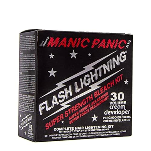 MANIC PANIC Flash Lightning Hair Bleach Kit - Bleach Powder + 30 Volume Developer - Hair Lightener for Dark Shades - Lifts Up to 5 Levels - Achieve Medium to Light Blonde - Vegan & Cruelty-Free